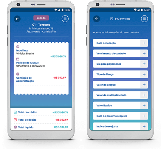 Dois Celulares exibindo o aplicado Casasoft iGloo na tela